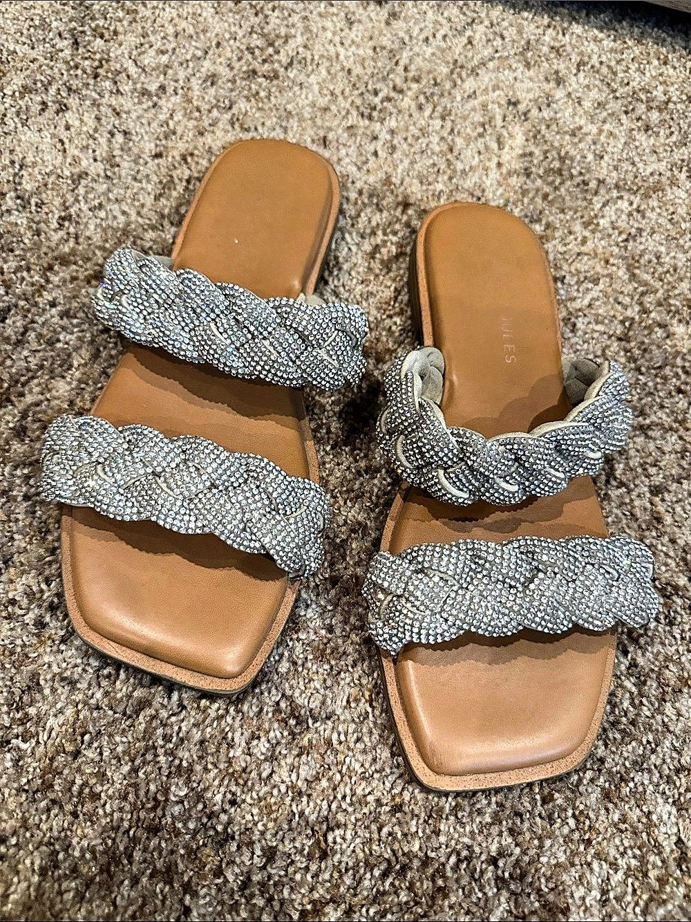 J. Crew Factory Embellished Flat Sandals in Brown & Silver